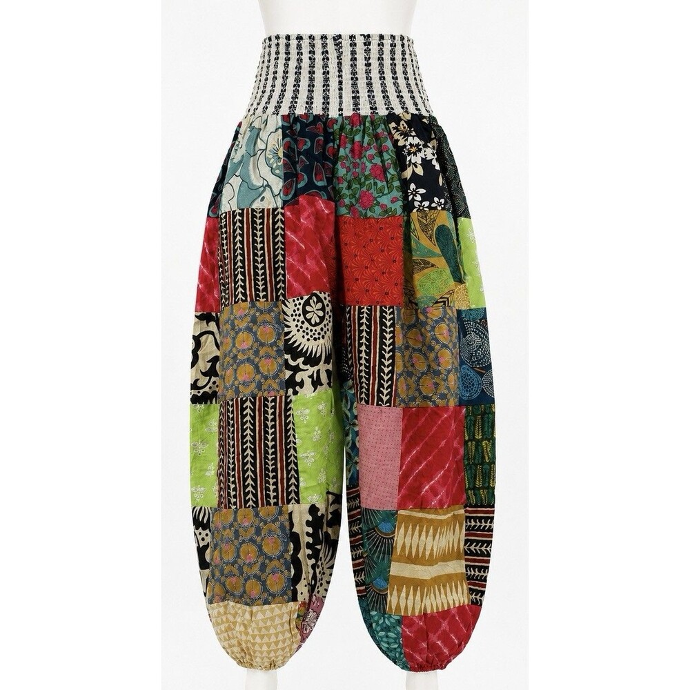 Ashley Taylor Patchwork Balloon Pants One Size Multicolor Pockets Made in India - Picture 2 of 11